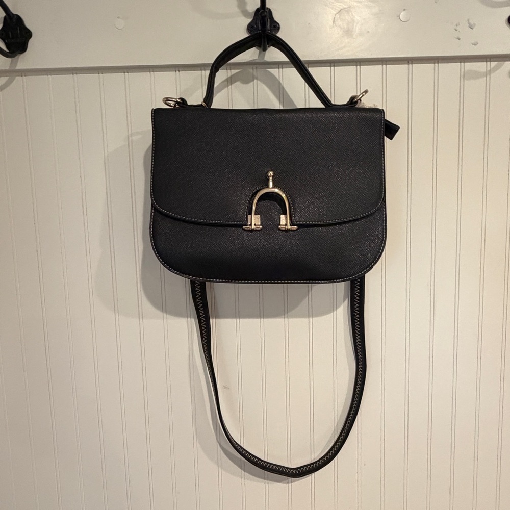 Source Unknown Black Crossbody Bag with Gold Hardware